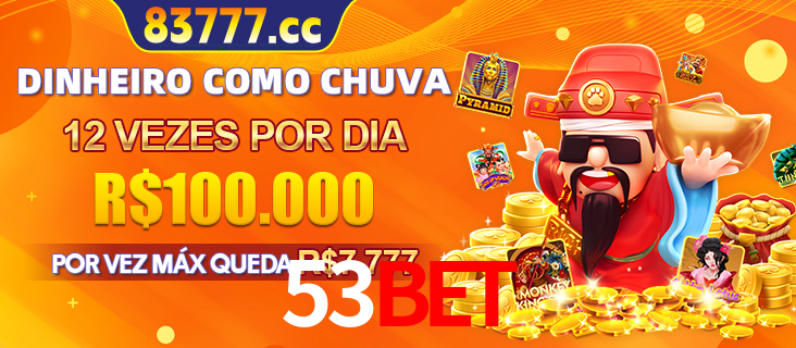 Banner do programa de recompensas Recomende para amigos do 53bet, detalhando os bônus por convidar amigos, com prêmios que chegam a R$288.888.