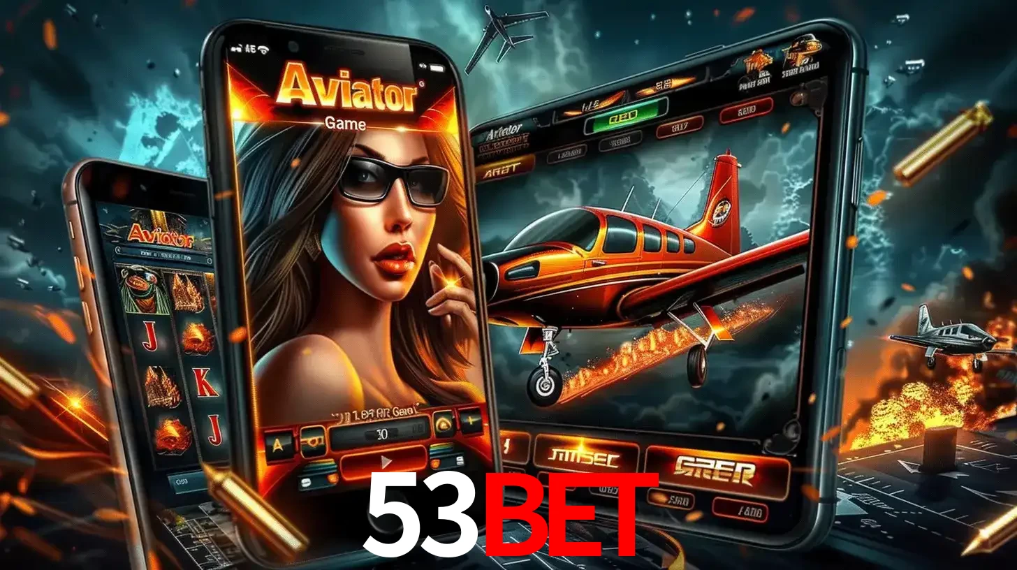 O popular jogo de apostas Aviator exibido em vários celulares e tablets, mostrando a interface emocionante e a ação de voo disponíveis para jogar agora no 53bet.