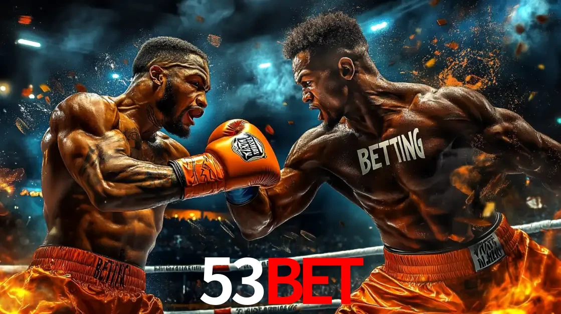 Dois boxeadores em uma luta intensa e explosiva, representando a adrenalina e as oportunidades de apostas em esportes de combate disponíveis na plataforma 53bet.