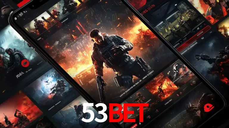 Tela de um celular exibindo uma galeria de jogos de tiro com temática militar, mostrando a variedade de e-sports disponíveis para apostas na plataforma de entretenimento 53bet.