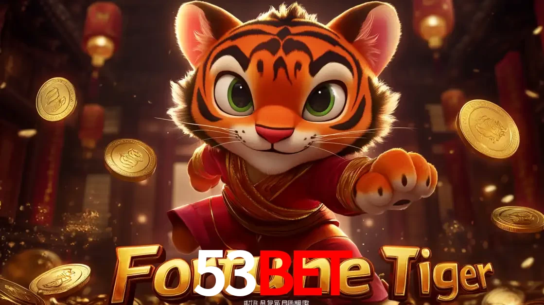 O carismático mascote do jogo de slot Fortune Tiger, um tigre fofo em pose de artes marciais, pronto para trazer sorte e multiplicadores de ganhos no cassino online 53bet.