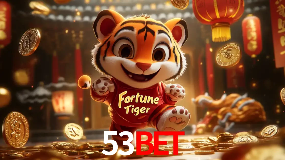 O alegre personagem do Fortune Tiger correndo sobre um caminho de moedas de ouro, simbolizando os grandes prêmios e a diversão do popular jogo de slot do 53bet.