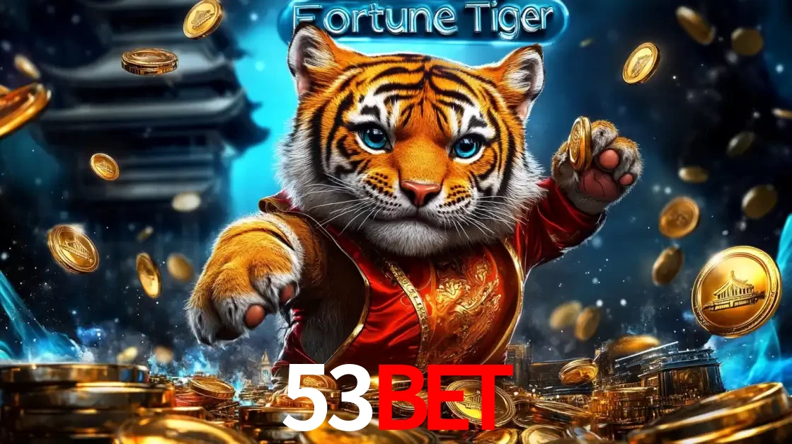 Imagem promocional do jogo de slot Fortune Tiger, com um tigre majestoso em traje tradicional cercado por uma fortuna em moedas de ouro, disponível agora no cassino 53bet.